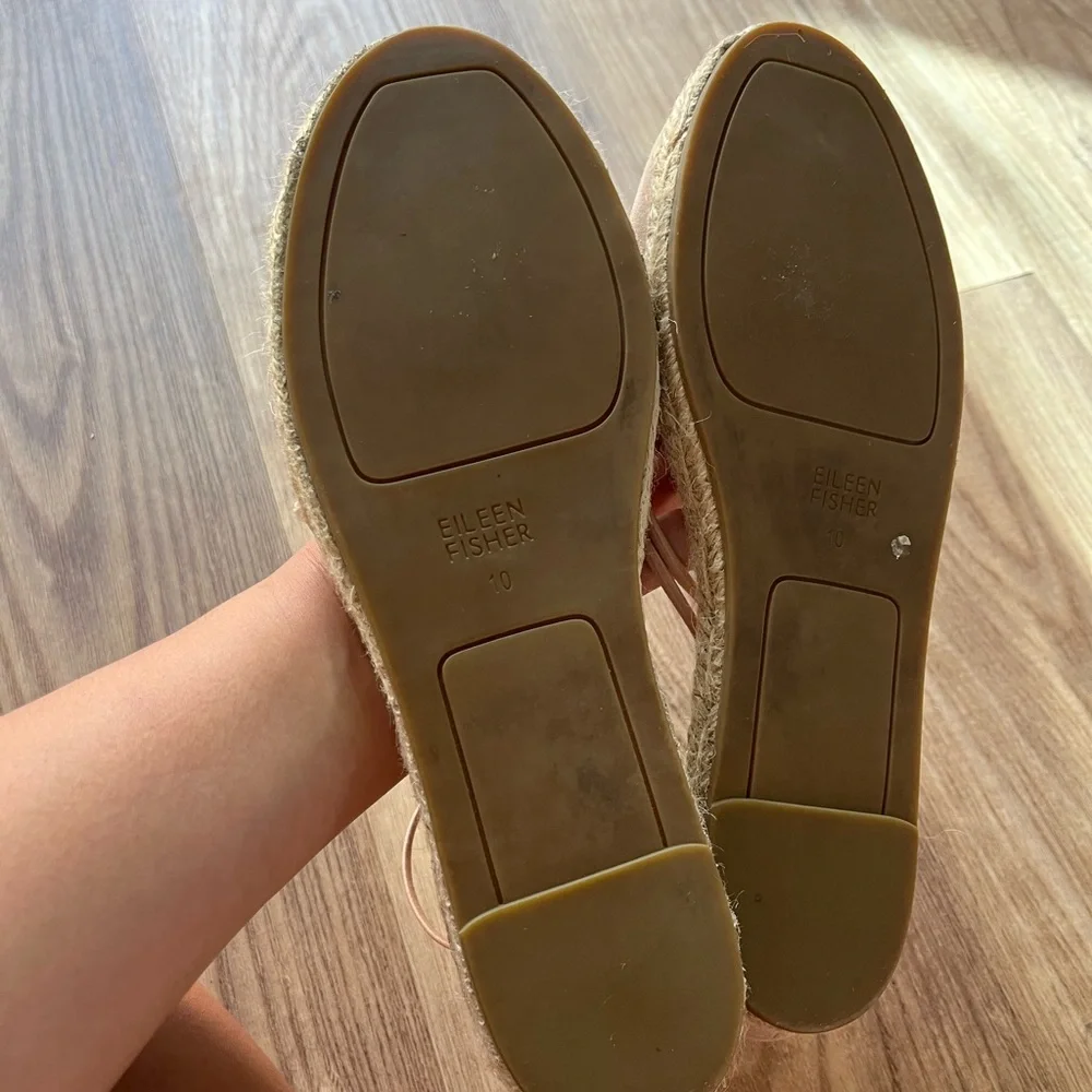 Eileen Fisher Leather Lace-Up Espadrille Sandal Toffee Cream Size 10